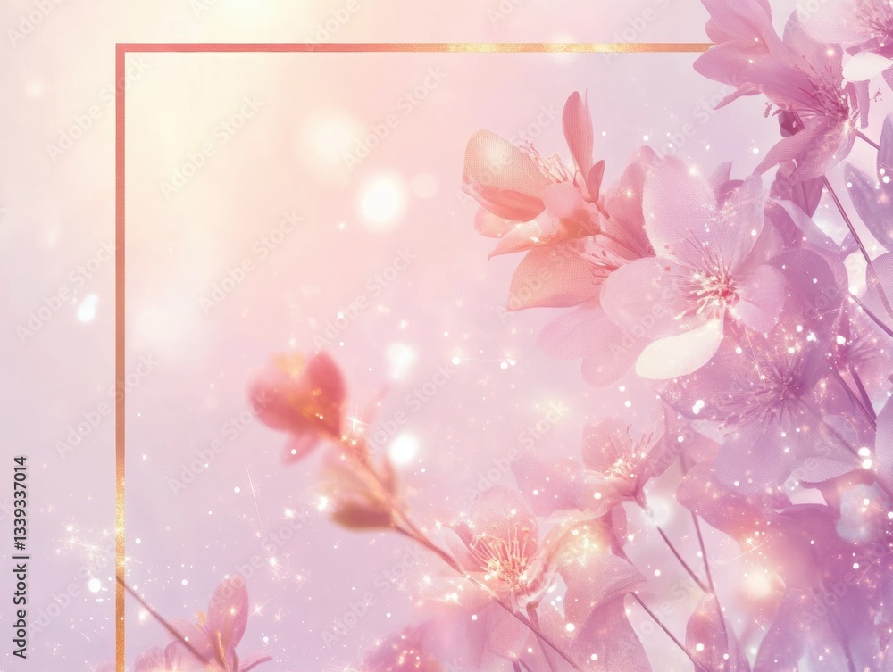 A soft pastel digital artwork of cherry blossoms with a golden geometric frame, evoking elegance and serenity. A soft pastel digital artwork of cherry blossoms with a golden geometric frame, evoking elegance and serenity.
