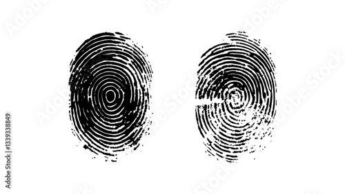 Detailed fingerprint on grunge background symbolizing identity verification. Vector style white and black fingerprint texture design. Vector black fingerprint on white Transparent background.