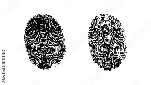 Detailed fingerprint on grunge background symbolizing identity verification. Vector style white and black fingerprint texture design. Vector black fingerprint on white Transparent background.