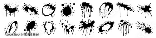 grunge paint splashes and ink drops with bold smudges and drips