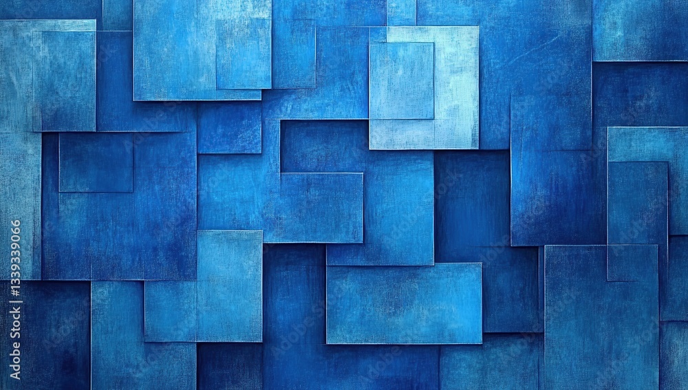 Blue geometric background with overlapping squares and rectangular shapes in shades of blue Blue geometric background with overlapping squares and rectangular shapes in shades of blue