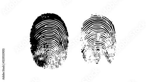 Detailed fingerprint on grunge background symbolizing identity verification. Vector style white and black fingerprint texture design. Vector black fingerprint on white Transparent background.