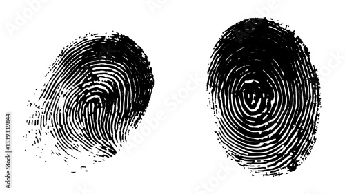 Detailed fingerprint on grunge background symbolizing identity verification. Vector style white and black fingerprint texture design. Vector black fingerprint on white Transparent background.