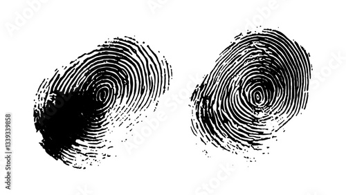 Detailed fingerprint on grunge background symbolizing identity verification. Vector style white and black fingerprint texture design. Vector black fingerprint on white Transparent background.