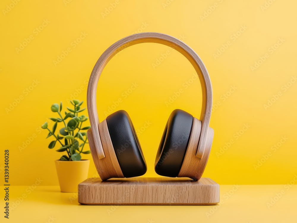 Compact wooden gadget hub with wireless charging and integrated headphone stand, spacesaving and stylish Compact wooden gadget hub with wireless charging and integrated headphone stand, spacesaving and stylish