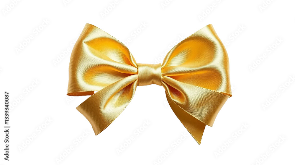Golden bow. Silk ribbon. Isolated object. Decor element. Shiny fabric. Decorative bow for gift. Yellow knot. Celebration symbol. Transparent background. PNG. Golden bow. Silk ribbon. Isolated object. Decor element. Shiny fabric. Decorative bow for gift. Yellow knot. Celebration symbol. Transparent background. PNG.