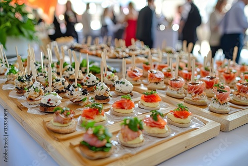 Delicious gluten-free, organic green salads and snacks arranged on a catering table for a corporate event