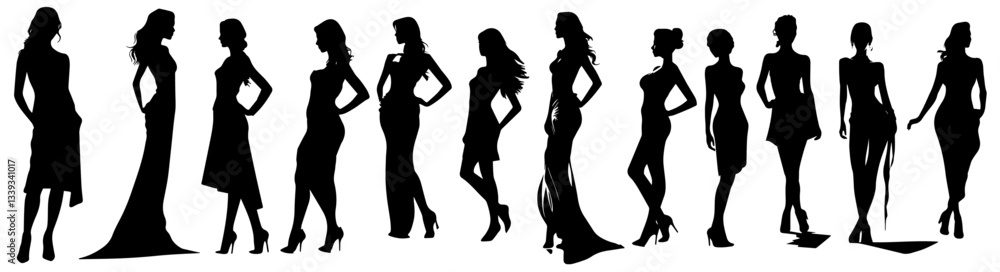 female fashion model silhouettes in stylish poses set female fashion model silhouettes in stylish poses set