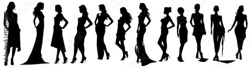 female fashion model silhouettes in stylish poses set