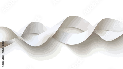 The image shows a digitally rendered or photographed abstract composition.  The main subject is a white, three-dimensional spiral form composed of smooth, curving ribbons or bands. The spiral is