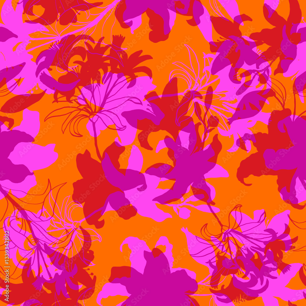 Tropical pattern, floral, leaves. Digital print in Repeat (rapport), Resolution 300 DPI, ideal for fashion, decoration and stationery. Tropical pattern, floral, leaves. Digital print in Repeat (rapport), Resolution 300 DPI, ideal for fashion, decoration and stationery.
