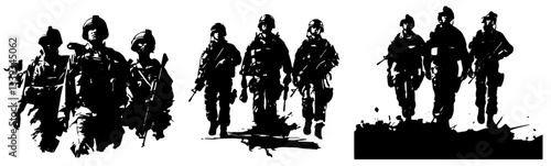 soldier silhouettes walking in combat gear