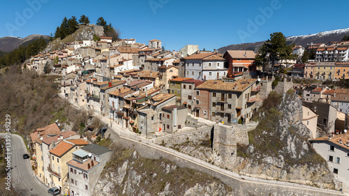 Obraz na płótnie Aerial view of historic center of Ovindoli, a town located in the province of L'Aquila, in Abruzzo, Italy. w salonie