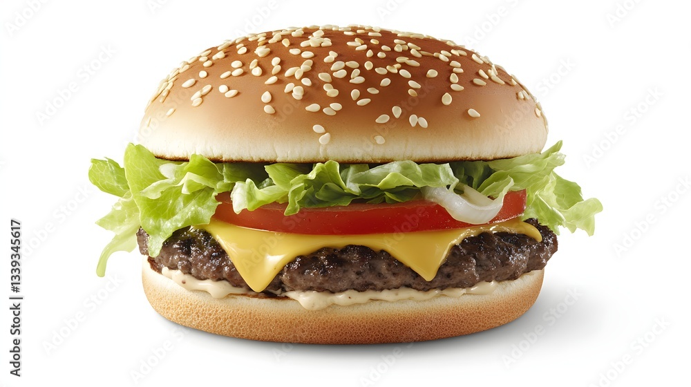 Delicious Sesame Seed Burger With Cheese Lettuce and Tomato Delicious Sesame Seed Burger With Cheese Lettuce and Tomato