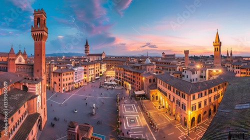 Fototapeta Naklejka Na Ścianę i Meble -  Aerial view of Piazza del Duomo at sunset in Florence, Italy