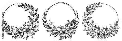 floral wreaths with leaves and flowers in circular shape