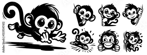 funny monkeys in comic style with playful expressions