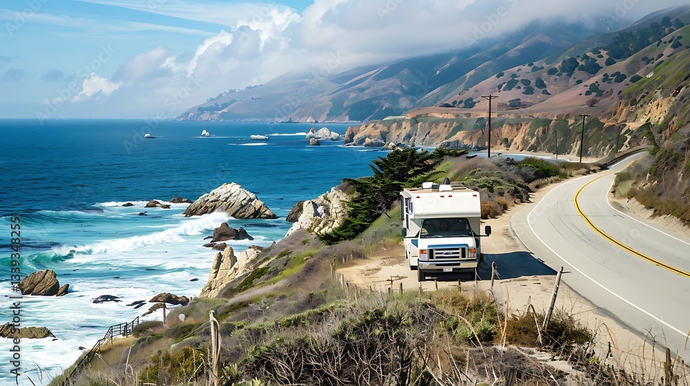 Obraz premium Camper caravan on the road in California, United States.