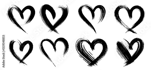 expressive brush painted hearts in black and white for love and valentine designs