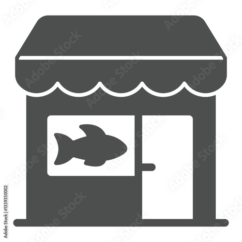 Fish store solid icon, fishery product sale concept. Vector graphics. Sop house with fish sign on white background, glyph style icon for mobile or web design.