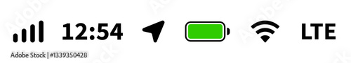 Obraz na płótnie Status bar icon. Network, time, GPS, battery, signal, wifi. Vector w salonie