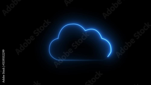 neon cloud storage network conception from a plurality of hosts and communications Weather Cloud icon animation degree of Fahrenheit, neon glow line and different weather conditions are revealing