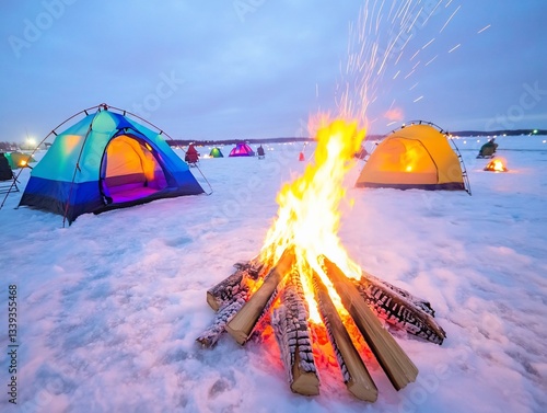 Winter Camping Campfire Snow Adventure