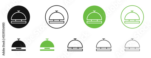 Bell concierge icons in black and green colors. vector pack
