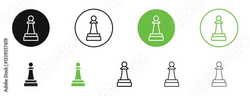 Chess pawn icons in black and green colors. vector pack