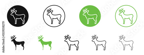 Deer icons in black and green colors. vector pack