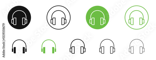 Ear muffs icons in black and green colors. vector pack