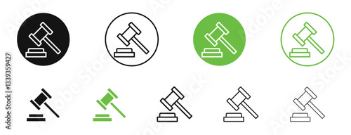 Gavel icons in black and green colors. vector pack