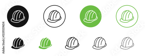 Hard hat icons in black and green colors. vector pack