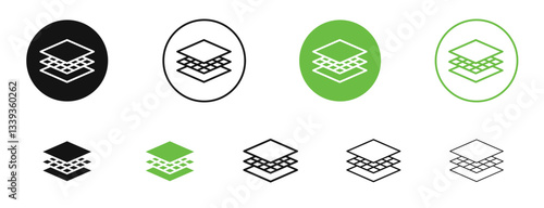 Land layers icons in black and green colors. vector pack