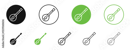 Mandolin icons in black and green colors. vector pack