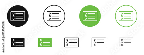 Menu list button icons in black and green colors. vector pack