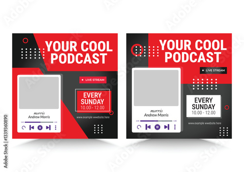 Podcast Chanel promotion for social media post template, Podcast Live Talk Show Square Flyer Social Media Post Template, Business marketing webinar social media post template