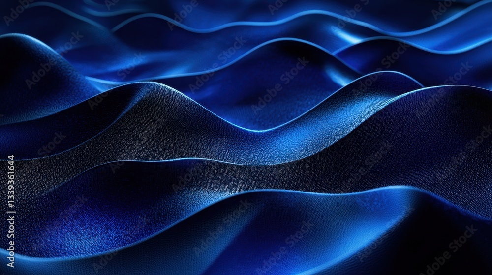 Fototapeta premium Rich, undulating blue waves flow smoothly, forming a serene and mesmerizing pattern that evokes feelings of calmness and depth during a quiet night