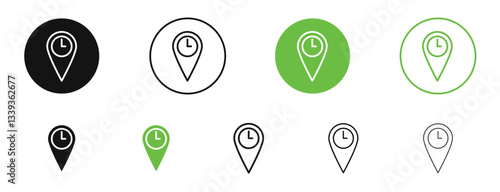 Real time location icons in black and green colors. vector pack