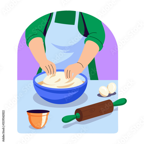 A character making a baking batter, flat style illustration