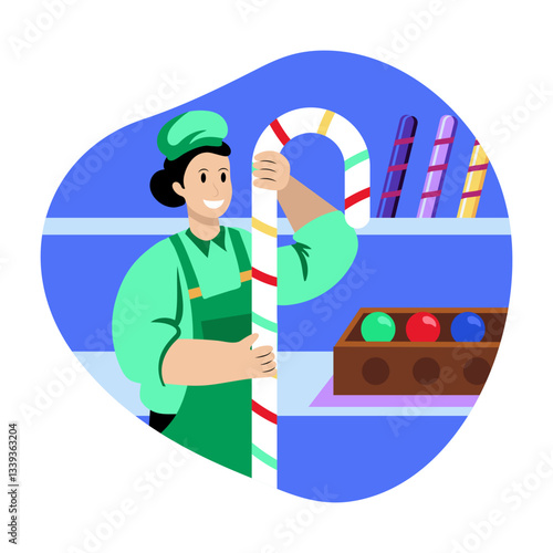 A flat style illustration of a confectioner making candy