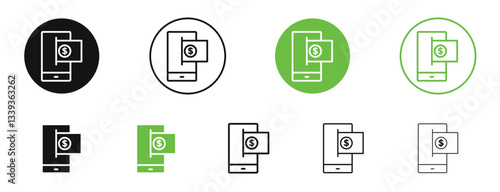 Send money smartphone icons in black and green colors. vector pack
