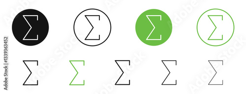 Sigma icons in black and green colors. vector pack
