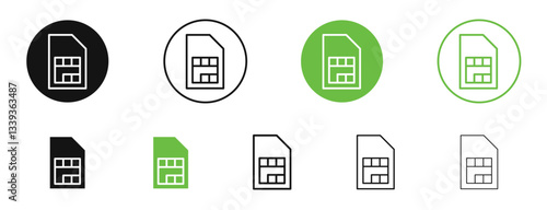 Sim card icons in black and green colors. vector pack