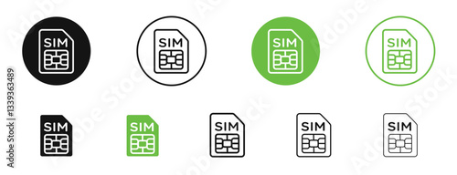 Sim card icons in black and green colors. vector pack