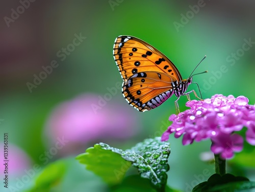 Rainkissed butterfly spreading its wings, highlighting resilience in nature