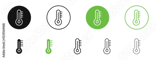 Temperature icons in black and green colors. vector pack