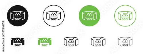 Tour virtual icons in black and green colors. vector pack