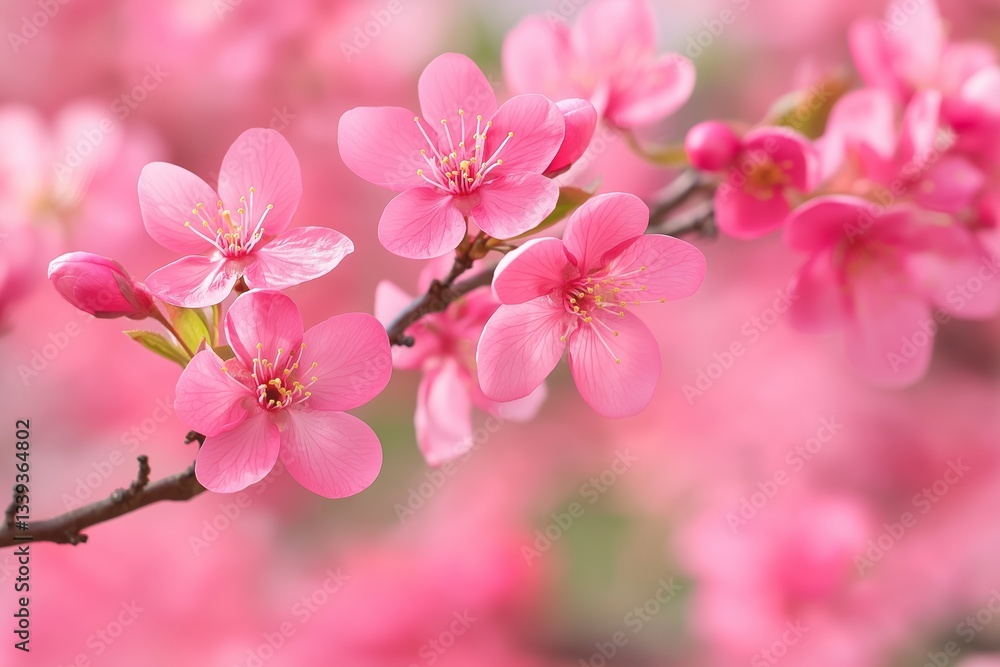 A captivating branch adorned with delicate pink cherry blossoms symbolizing spring and renewal in nature. A captivating branch adorned with delicate pink cherry blossoms symbolizing spring and renewal in nature.