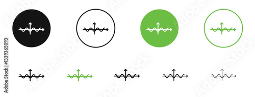 Wave sine icons in black and green colors. vector pack
